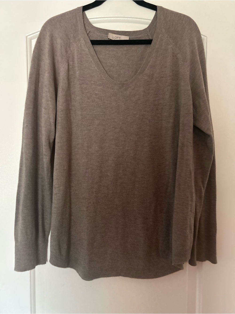 LOFT V-Neck Long Sleeve Sweater in Taupe